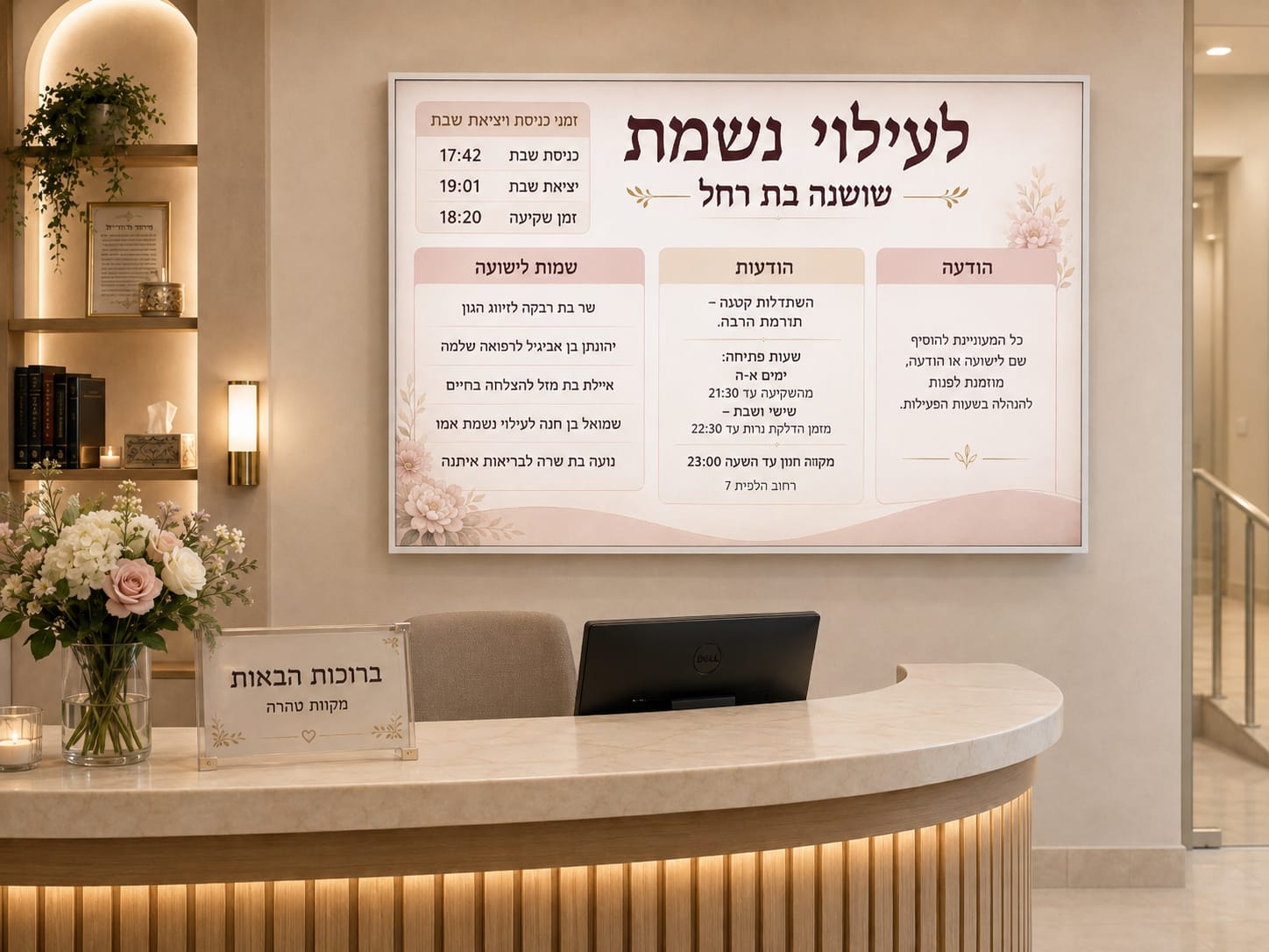 לוח דיגיטלי BoardIX בעמדת קבלה של מקווה